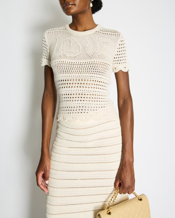 Amiri White Crochet Short-Sleeve Top FR 36 (UK 8)
