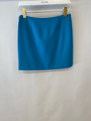 Versace Blue Mini Skirt with Logo Prints Size IT 36 (UK 4) RRP £800