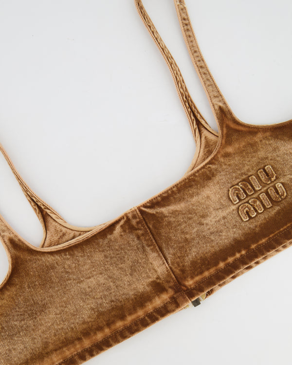 Miu Miu Brown Denim Logo Bralette Top with Logo Detail Size IT 42 (UK 10) RRP £650