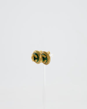 Chanel Vintage Gold and Green Round CC Textured Earrings