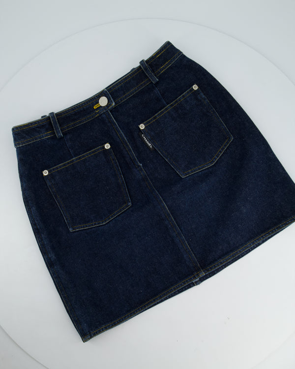 Chanel 96/P Navy Denim Mini Skirt with Patch Pocket Details Size FR 40 (UK 12)