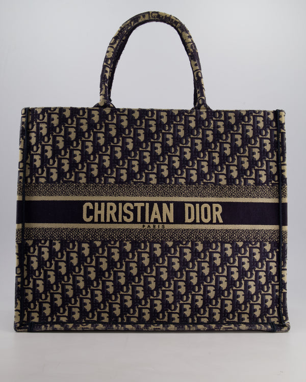 *FIRE PRICE* Christian Dior Ecru and Blue Dior Oblique Embroidery Canvas Large Book Tote Bag RRP £2,550